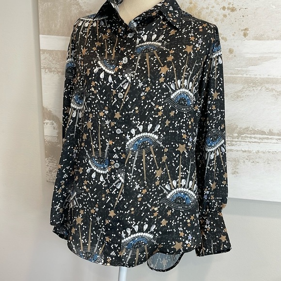 Nighty Night Oversized Button Down Blouse 100% Dull Satin - One Size - Picture 1 of 8